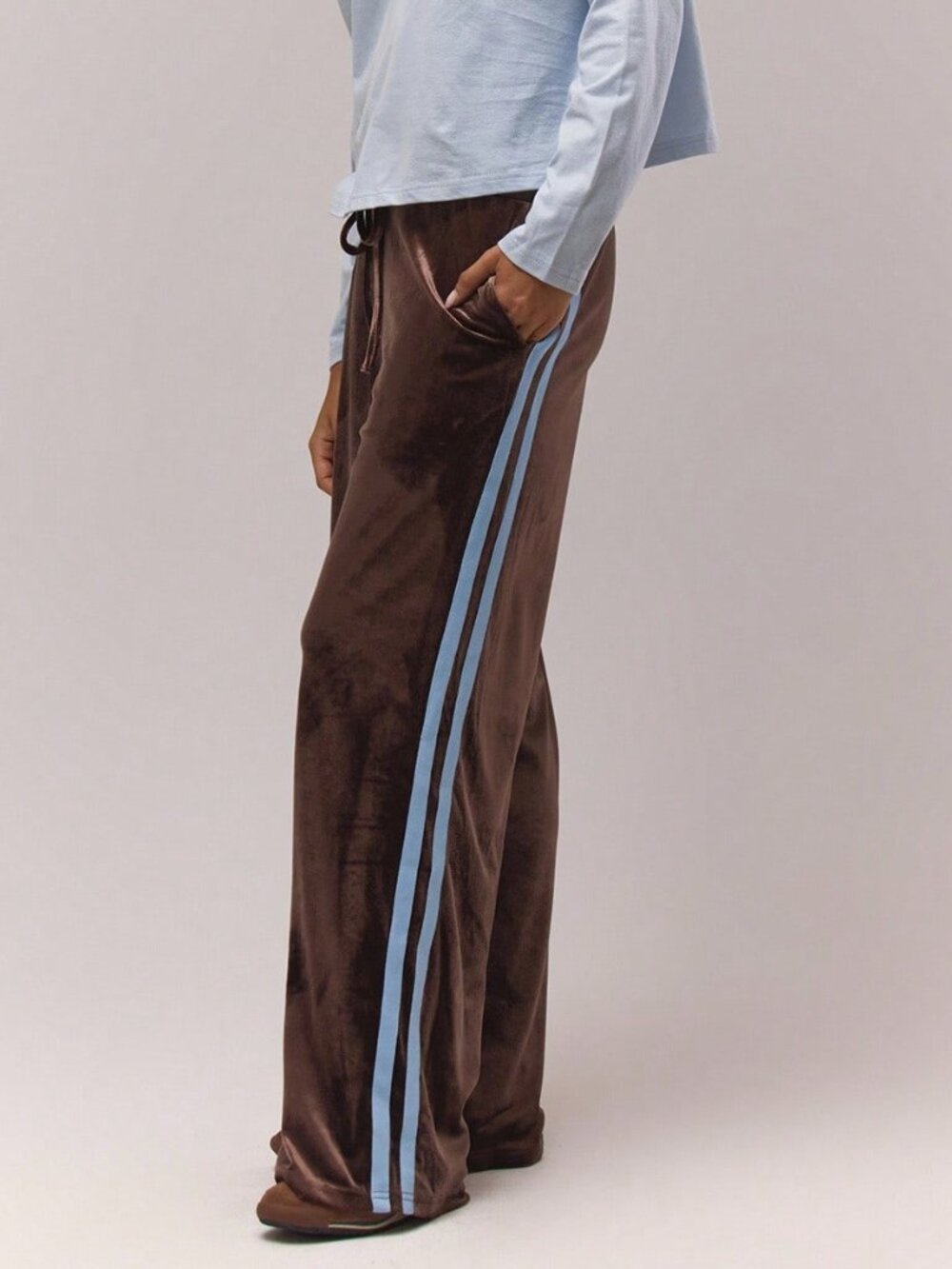 Mocha Brown Casual Women's Loose Low Waist Drawstring Wide Leg Sweatpants